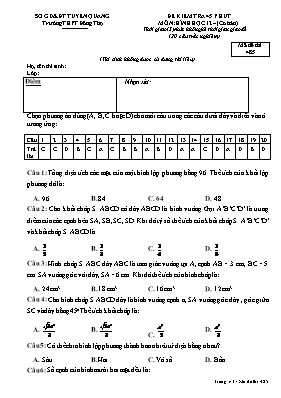 Đề kiểm tra 1 tiết môn Hình học Lớp 12 (Cơ bản) - Mã đề 209 - Trường THPT Đông Tho